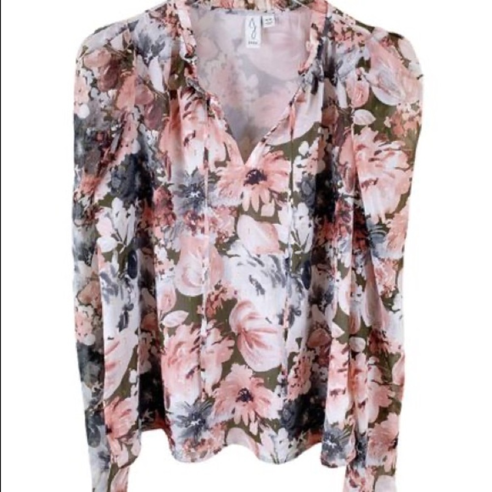 Joie pink floral metallic blouse M